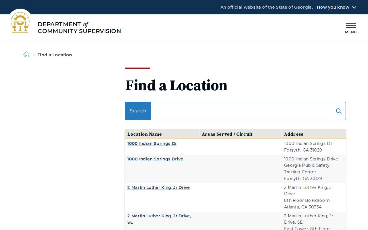 Georgia Department of Community Supervision field office locator