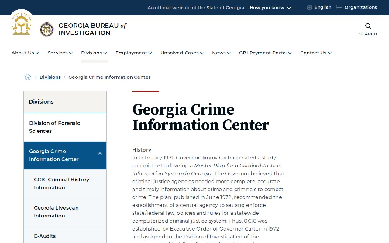 Georgia Crime Information Center criminal history repository page