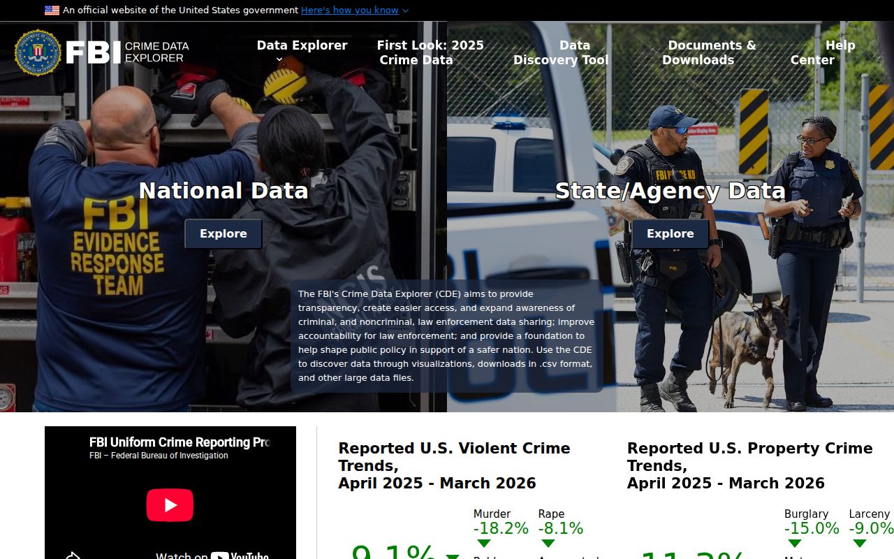 FBI Crime Data Explorer official agency statistics interface