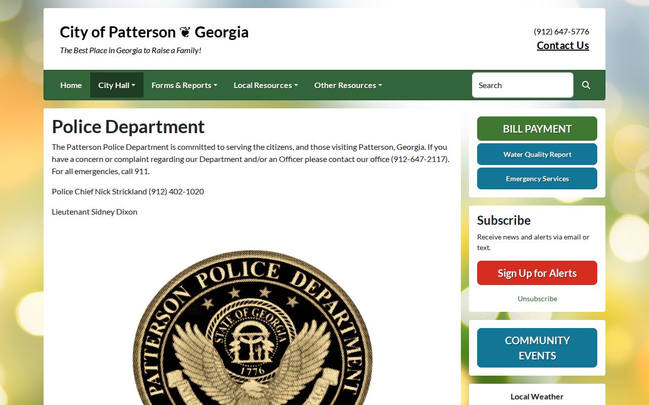 Patterson Police Department official contact page
