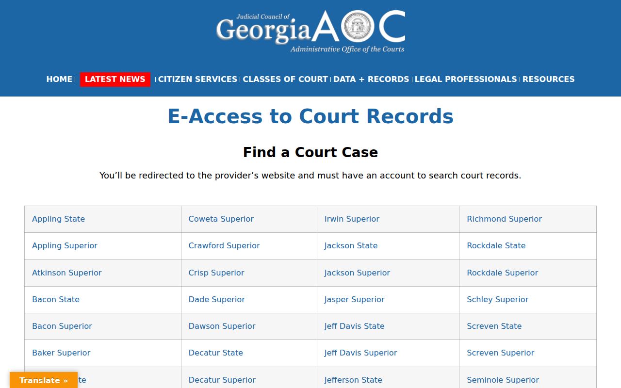 Pierce County criminal court case Georgia E-Access gateway